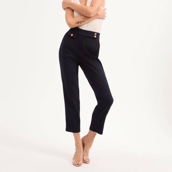 Veronica Beard - Renzo slim leg pant Navy/gold buttons - Picture 1 of 6